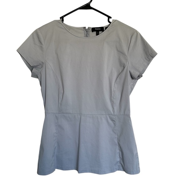 Theory Light Blue Peplum Women's Short Sleeves Top Blouse Size S - Picture 1 of 8